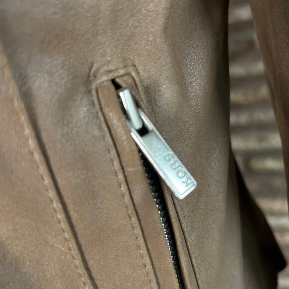 Kors Michael Kors Brown Leather Jacket Suede Moto Waterfall Y2K Designer Medium - Picture 9 of 13